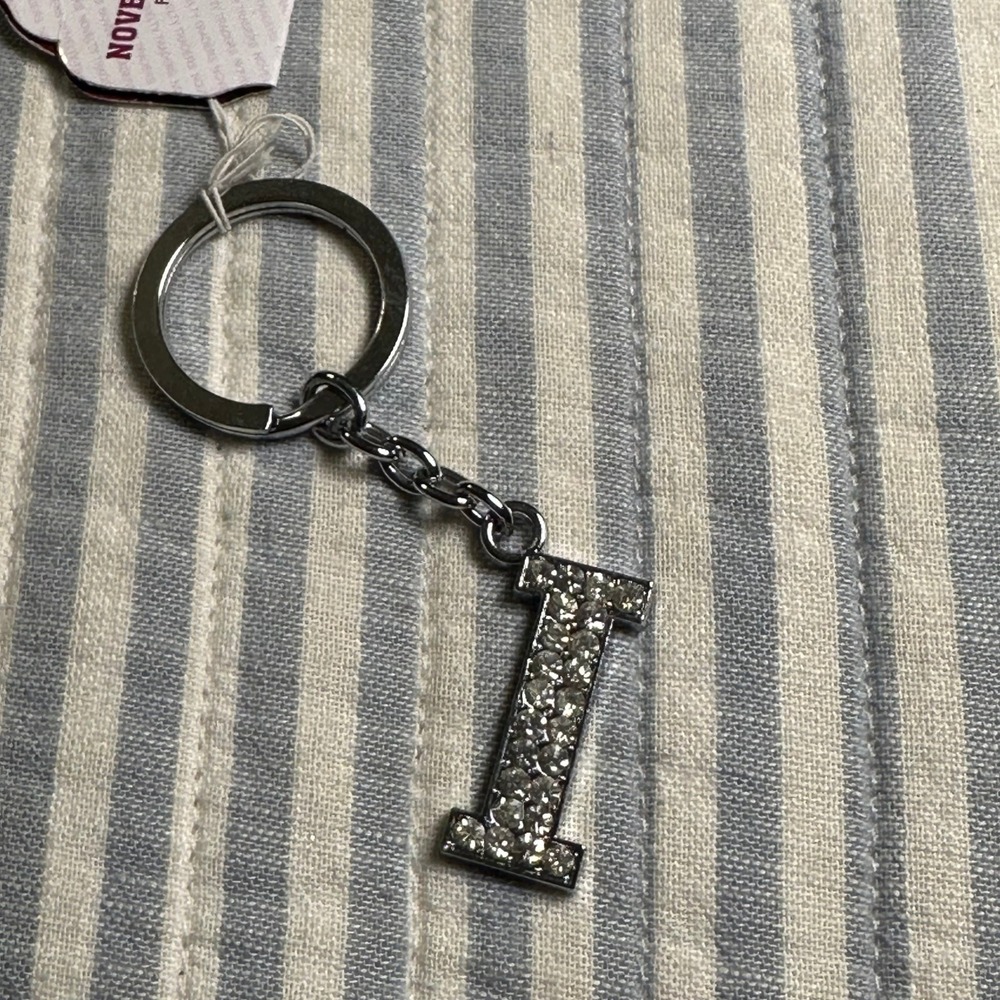 Silver Tone Rhinestone Initial Letter I Keychain Bag Charm Personalized Sparkly - Picture 1 of 4